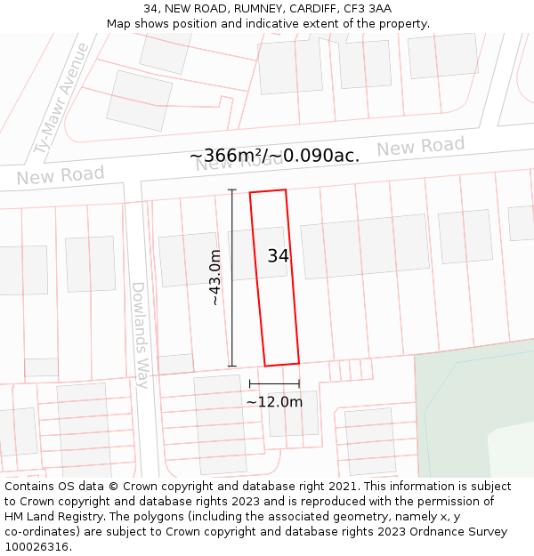 34, NEW ROAD, RUMNEY, CARDIFF, CF3 3AA: Plot and title map