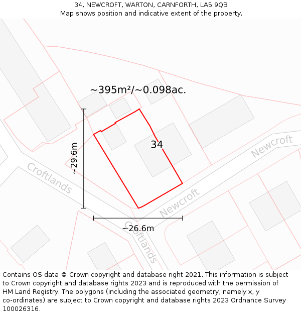 34, NEWCROFT, WARTON, CARNFORTH, LA5 9QB: Plot and title map