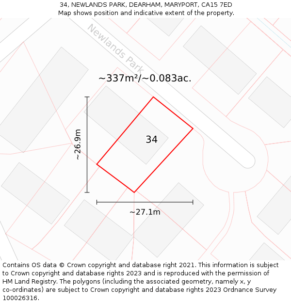 34, NEWLANDS PARK, DEARHAM, MARYPORT, CA15 7ED: Plot and title map