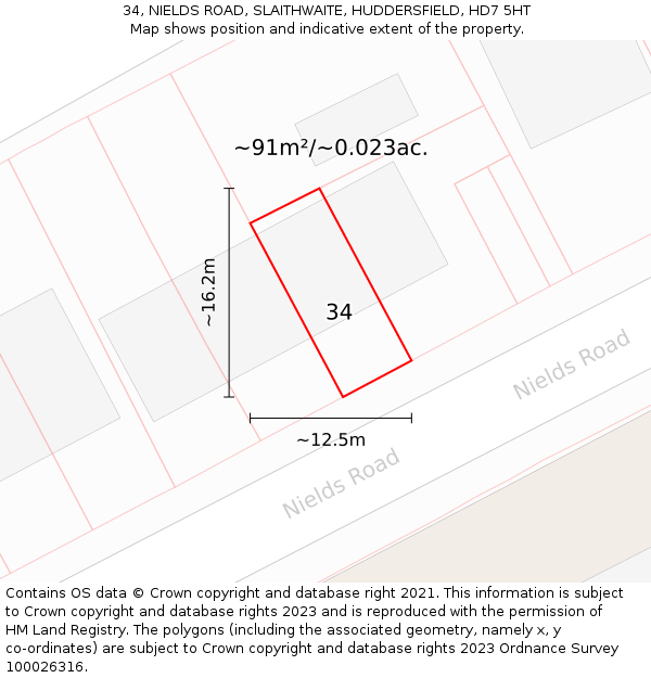 34, NIELDS ROAD, SLAITHWAITE, HUDDERSFIELD, HD7 5HT: Plot and title map