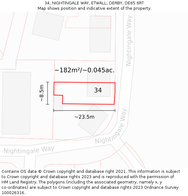 34, NIGHTINGALE WAY, ETWALL, DERBY, DE65 6RT: Plot and title map