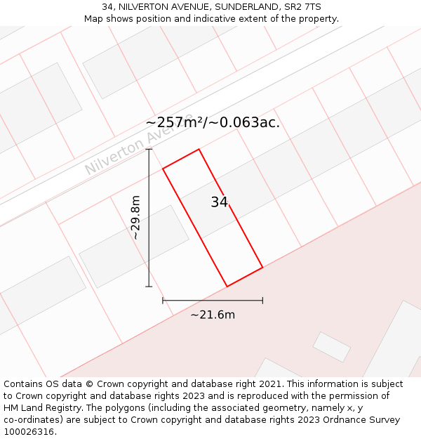 34, NILVERTON AVENUE, SUNDERLAND, SR2 7TS: Plot and title map