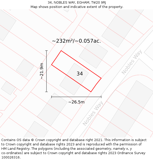 34, NOBLES WAY, EGHAM, TW20 9RJ: Plot and title map