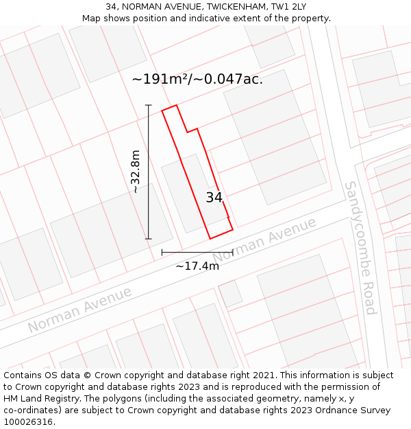 34, NORMAN AVENUE, TWICKENHAM, TW1 2LY: Plot and title map