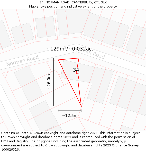 34, NORMAN ROAD, CANTERBURY, CT1 3LX: Plot and title map