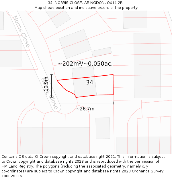 34, NORRIS CLOSE, ABINGDON, OX14 2RL: Plot and title map