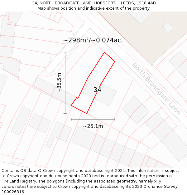 34, NORTH BROADGATE LANE, HORSFORTH, LEEDS, LS18 4AB: Plot and title map