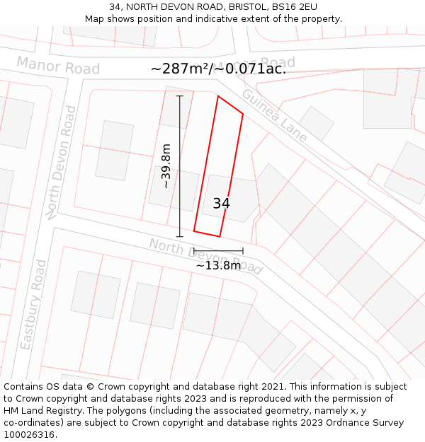 34, NORTH DEVON ROAD, BRISTOL, BS16 2EU: Plot and title map