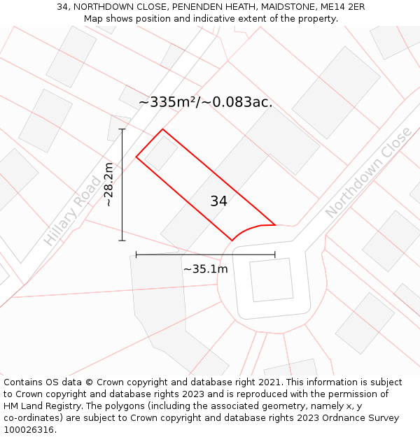 34, NORTHDOWN CLOSE, PENENDEN HEATH, MAIDSTONE, ME14 2ER: Plot and title map