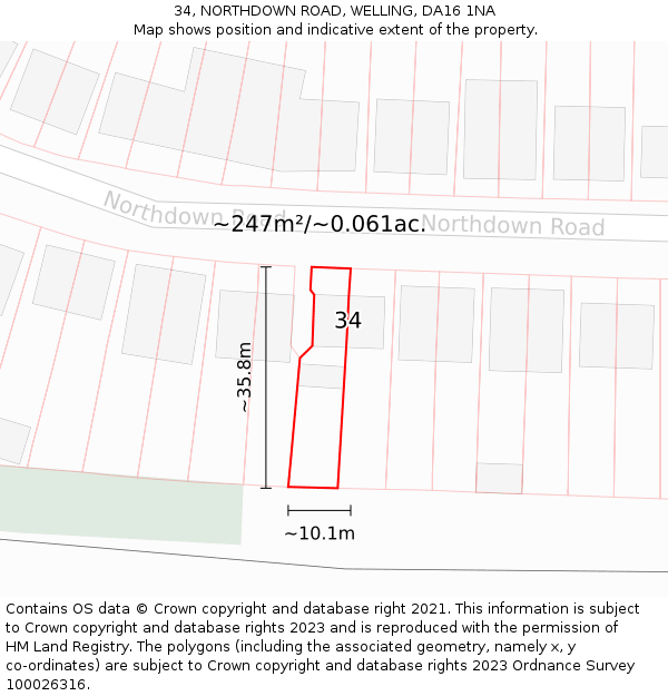 34, NORTHDOWN ROAD, WELLING, DA16 1NA: Plot and title map