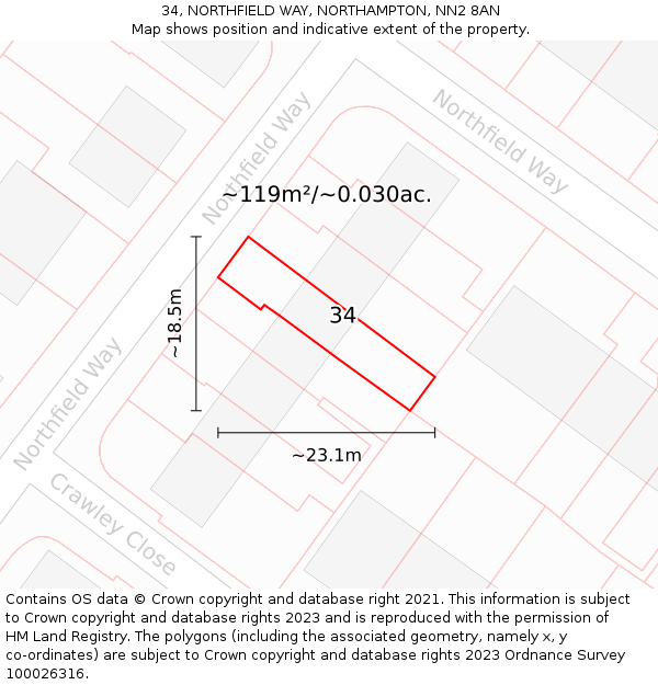 34, NORTHFIELD WAY, NORTHAMPTON, NN2 8AN: Plot and title map