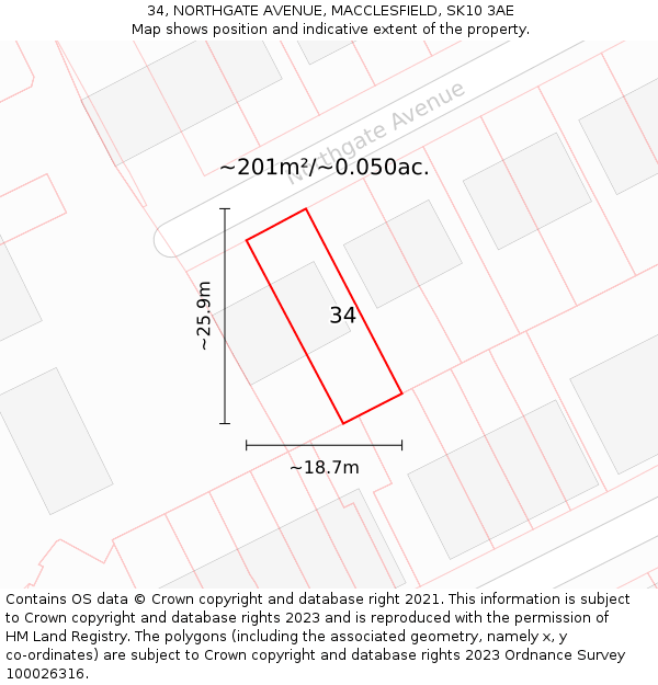 34, NORTHGATE AVENUE, MACCLESFIELD, SK10 3AE: Plot and title map