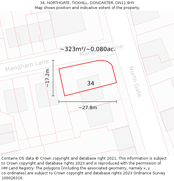34, NORTHGATE, TICKHILL, DONCASTER, DN11 9HY: Plot and title map