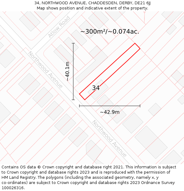 34, NORTHWOOD AVENUE, CHADDESDEN, DERBY, DE21 6JJ: Plot and title map