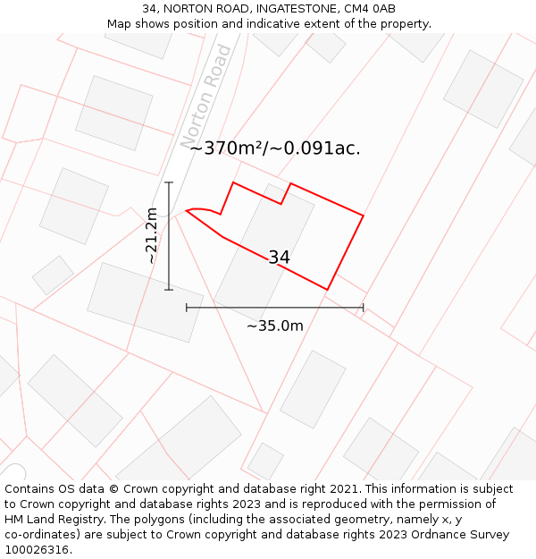 34, NORTON ROAD, INGATESTONE, CM4 0AB: Plot and title map