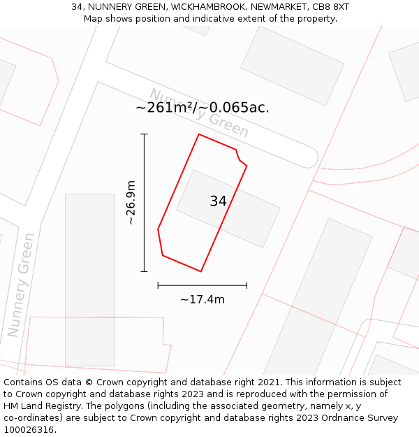 34, NUNNERY GREEN, WICKHAMBROOK, NEWMARKET, CB8 8XT: Plot and title map