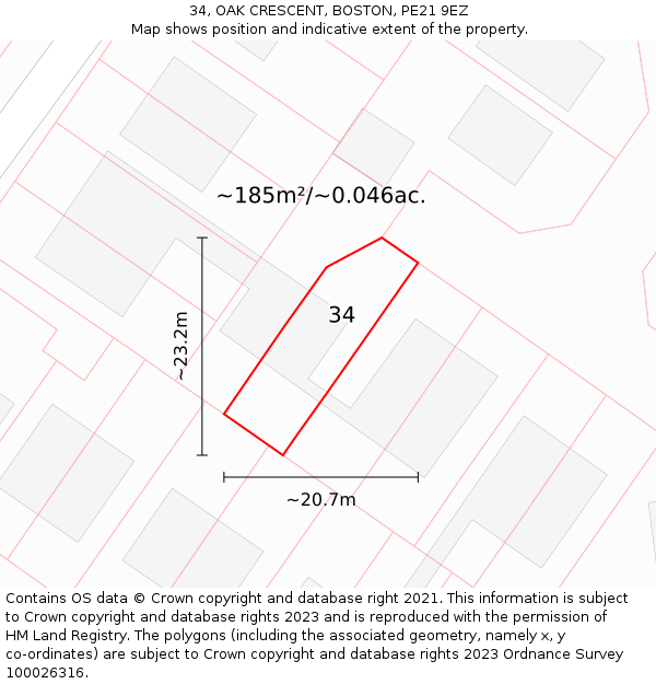 34, OAK CRESCENT, BOSTON, PE21 9EZ: Plot and title map