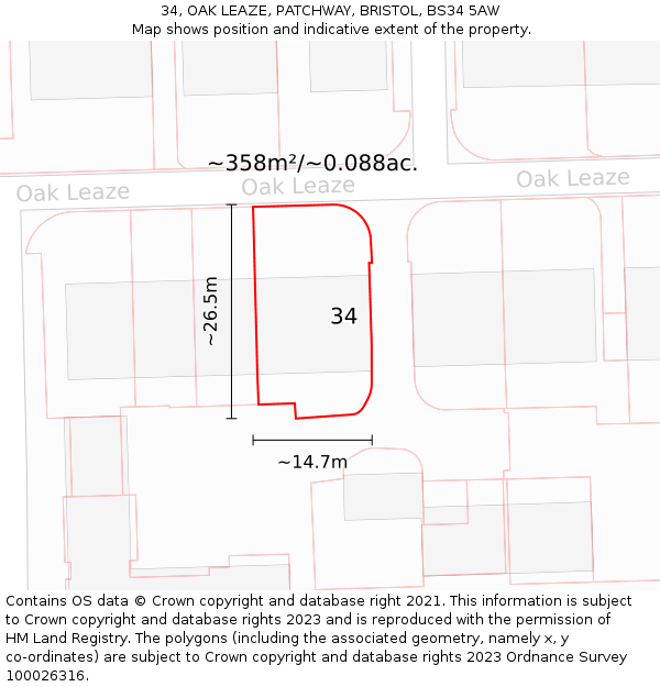 34, OAK LEAZE, PATCHWAY, BRISTOL, BS34 5AW: Plot and title map