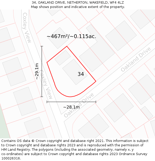 34, OAKLAND DRIVE, NETHERTON, WAKEFIELD, WF4 4LZ: Plot and title map