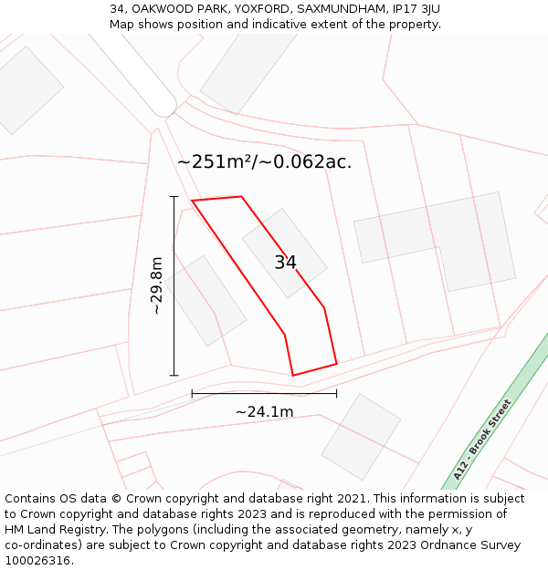34, OAKWOOD PARK, YOXFORD, SAXMUNDHAM, IP17 3JU: Plot and title map