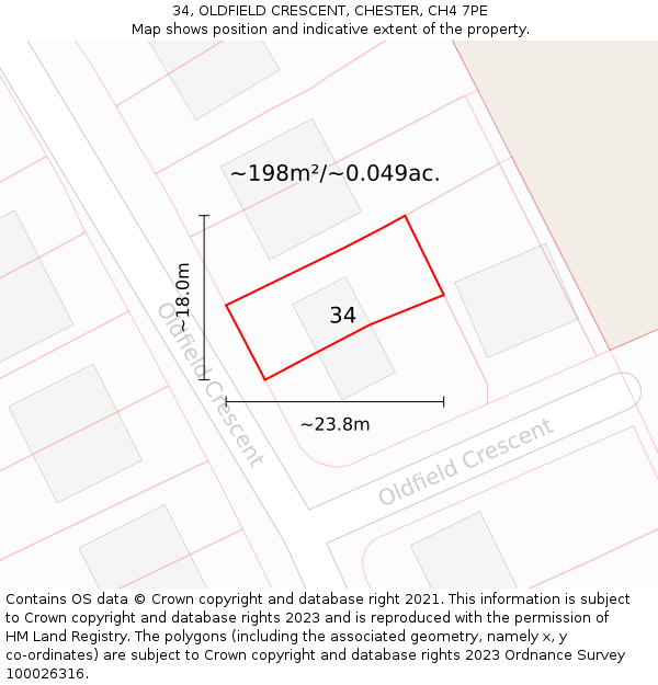 34, OLDFIELD CRESCENT, CHESTER, CH4 7PE: Plot and title map