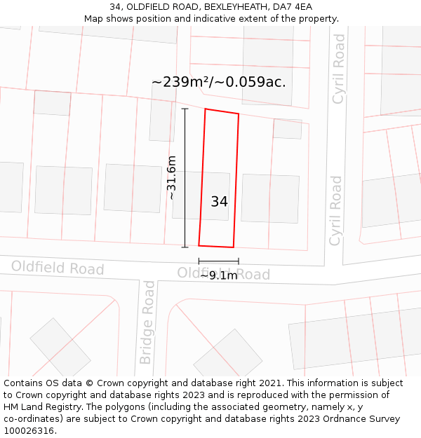 34, OLDFIELD ROAD, BEXLEYHEATH, DA7 4EA: Plot and title map