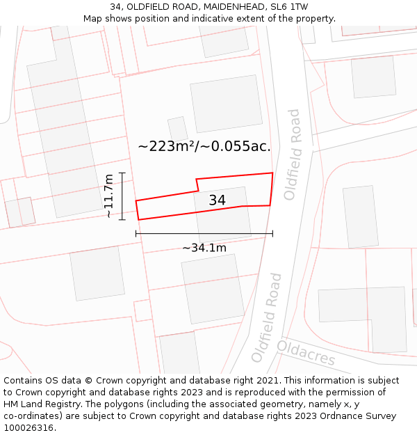 34, OLDFIELD ROAD, MAIDENHEAD, SL6 1TW: Plot and title map