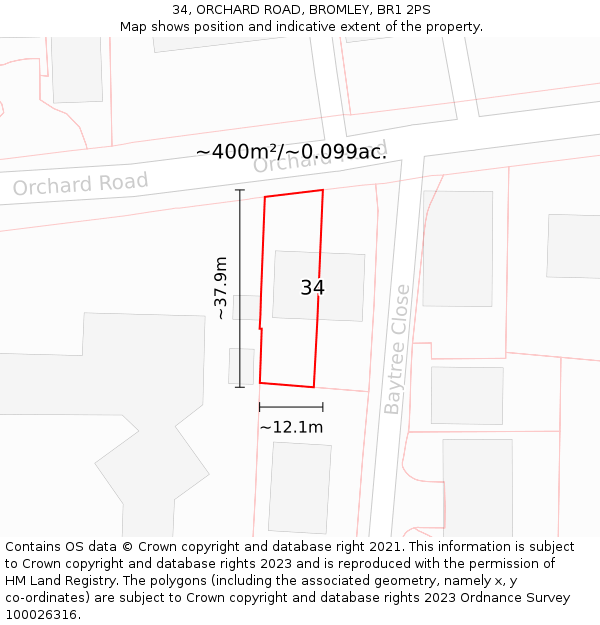 34, ORCHARD ROAD, BROMLEY, BR1 2PS: Plot and title map