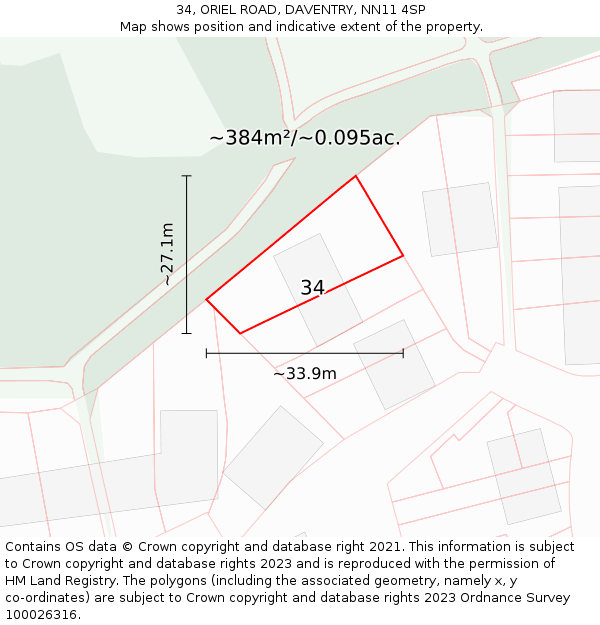 34, ORIEL ROAD, DAVENTRY, NN11 4SP: Plot and title map