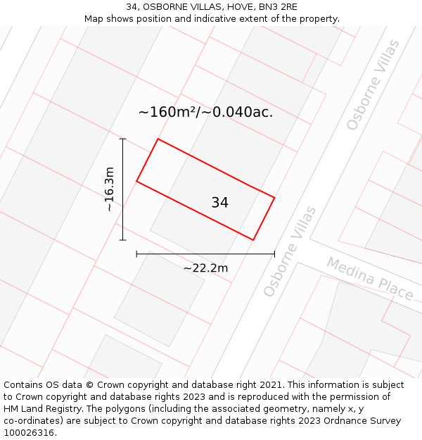 34, OSBORNE VILLAS, HOVE, BN3 2RE: Plot and title map