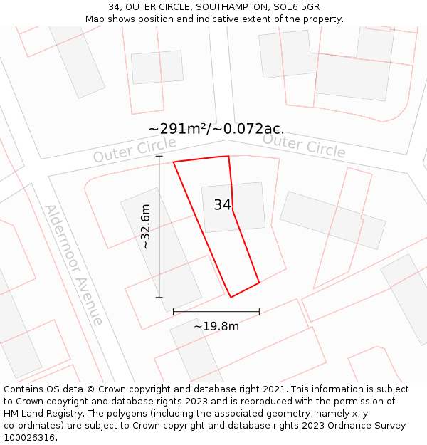 34, OUTER CIRCLE, SOUTHAMPTON, SO16 5GR: Plot and title map