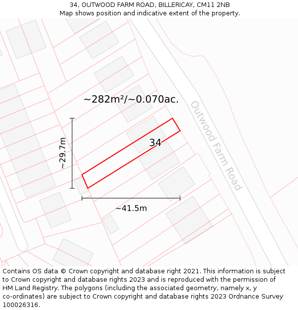 34, OUTWOOD FARM ROAD, BILLERICAY, CM11 2NB: Plot and title map