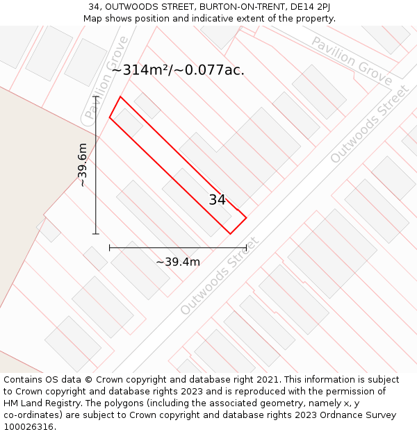34, OUTWOODS STREET, BURTON-ON-TRENT, DE14 2PJ: Plot and title map