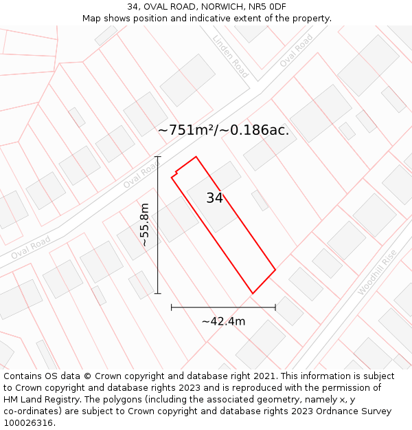 34, OVAL ROAD, NORWICH, NR5 0DF: Plot and title map