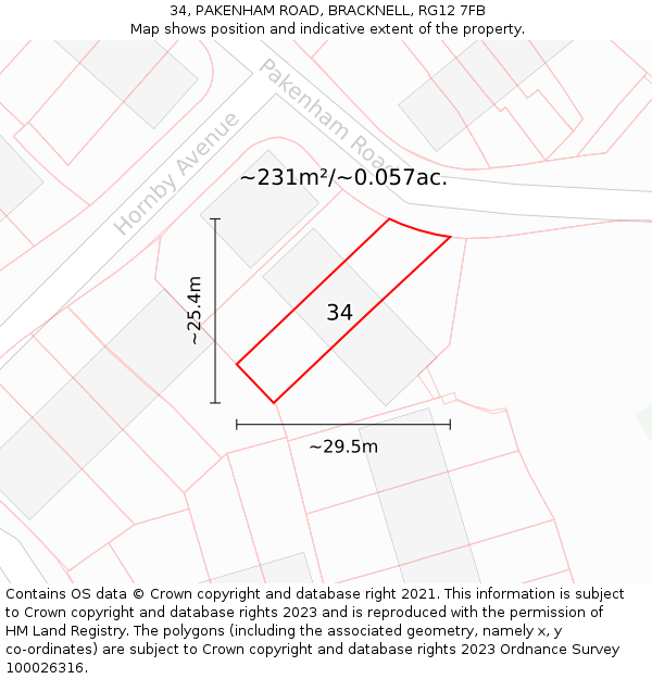 34, PAKENHAM ROAD, BRACKNELL, RG12 7FB: Plot and title map