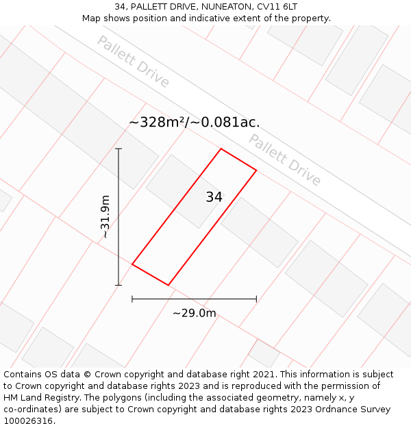 34, PALLETT DRIVE, NUNEATON, CV11 6LT: Plot and title map
