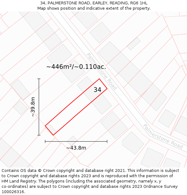 34, PALMERSTONE ROAD, EARLEY, READING, RG6 1HL: Plot and title map