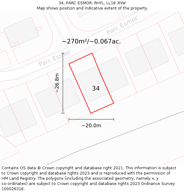 34, PARC ESMOR, RHYL, LL18 3NW: Plot and title map