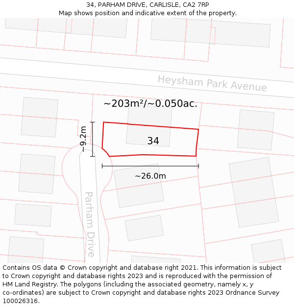 34, PARHAM DRIVE, CARLISLE, CA2 7RP: Plot and title map