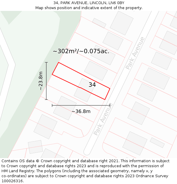 34, PARK AVENUE, LINCOLN, LN6 0BY: Plot and title map