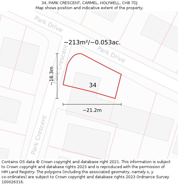 34, PARK CRESCENT, CARMEL, HOLYWELL, CH8 7DJ: Plot and title map