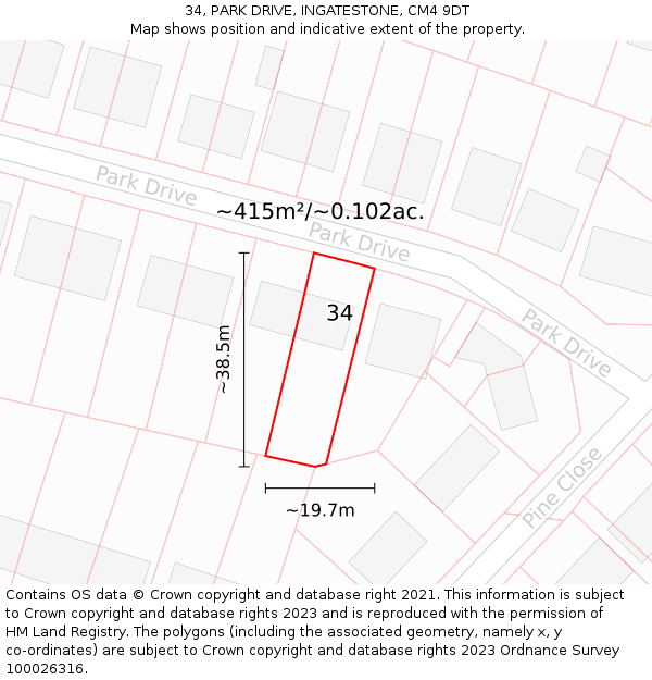 34, PARK DRIVE, INGATESTONE, CM4 9DT: Plot and title map