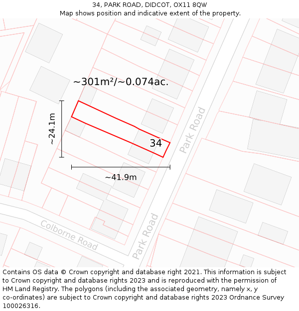 34, PARK ROAD, DIDCOT, OX11 8QW: Plot and title map