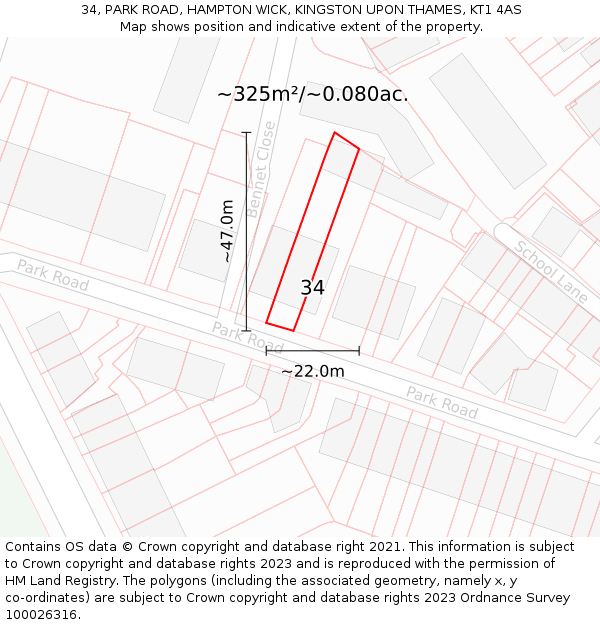 34, PARK ROAD, HAMPTON WICK, KINGSTON UPON THAMES, KT1 4AS: Plot and title map