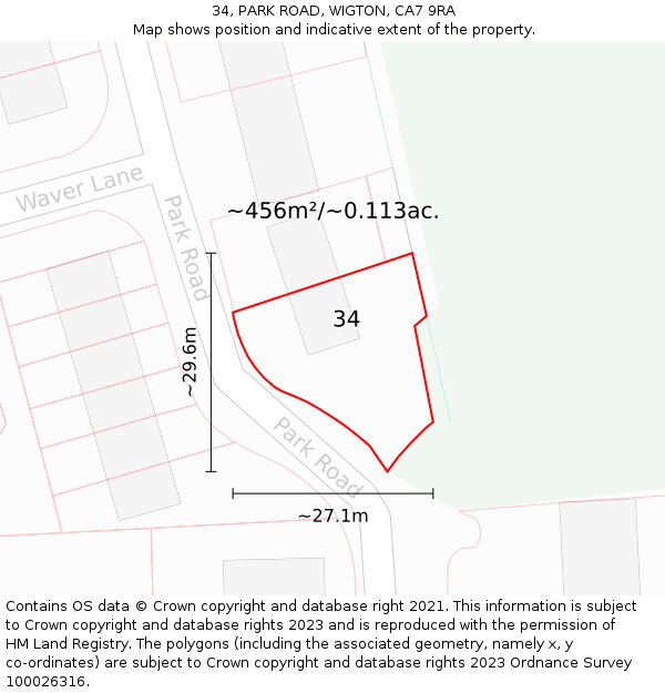 34, PARK ROAD, WIGTON, CA7 9RA: Plot and title map