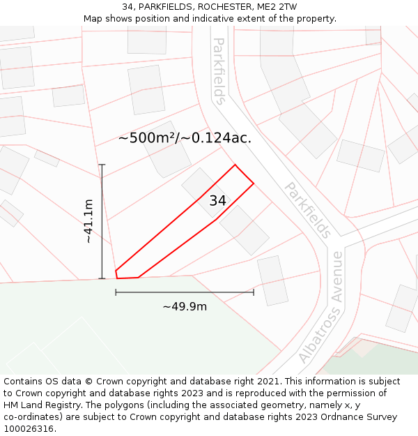 34, PARKFIELDS, ROCHESTER, ME2 2TW: Plot and title map
