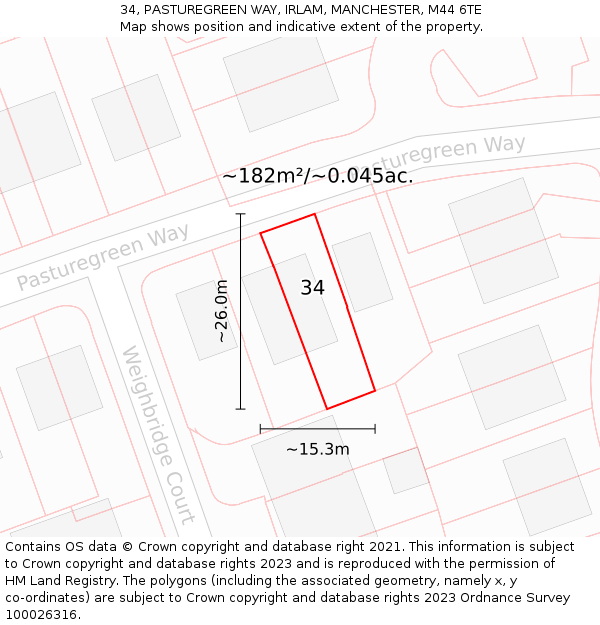 34, PASTUREGREEN WAY, IRLAM, MANCHESTER, M44 6TE: Plot and title map