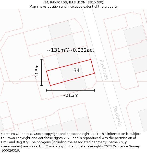34, PAXFORDS, BASILDON, SS15 6SQ: Plot and title map