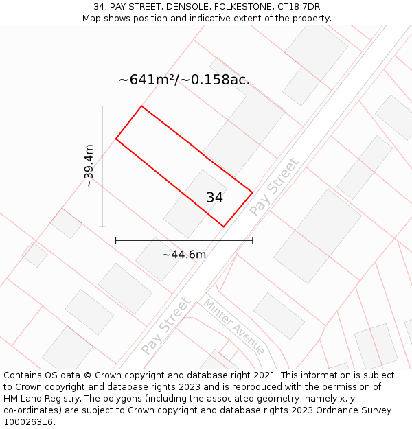 34, PAY STREET, DENSOLE, FOLKESTONE, CT18 7DR: Plot and title map