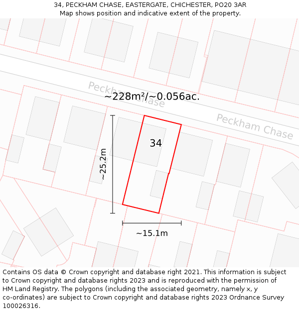 34, PECKHAM CHASE, EASTERGATE, CHICHESTER, PO20 3AR: Plot and title map